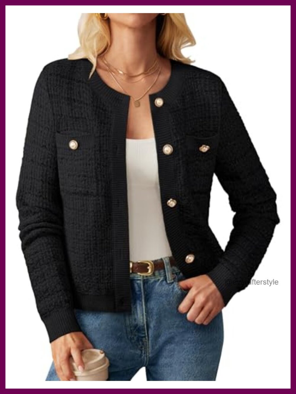 Women's Textured Knit Cardigan Sweater Long Sleeve Button Patch Pockets